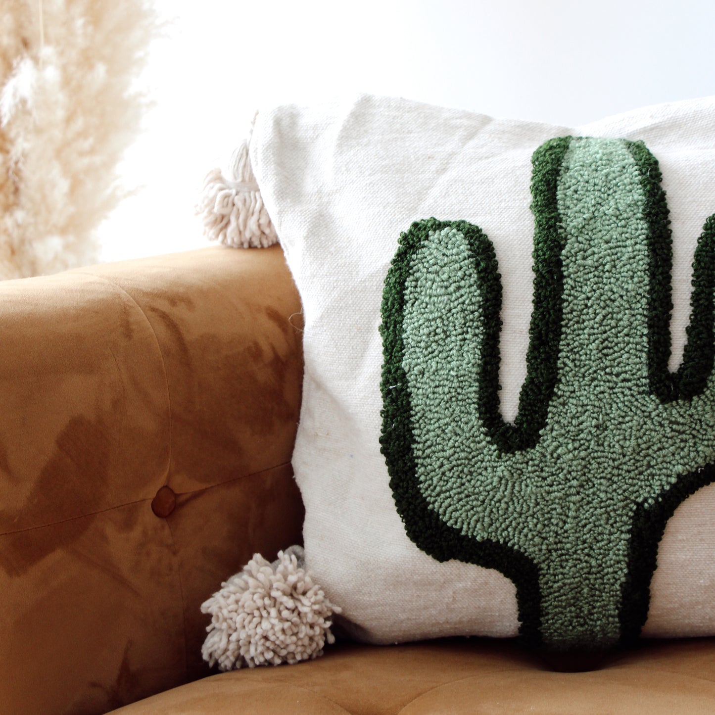 Housse de Coussin Cactus Brodé à la Main