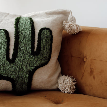 Housse de Coussin Cactus Brodé à la Main