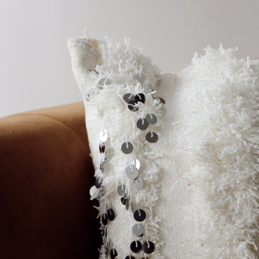 Housse de Coussin Paillettes Blanc